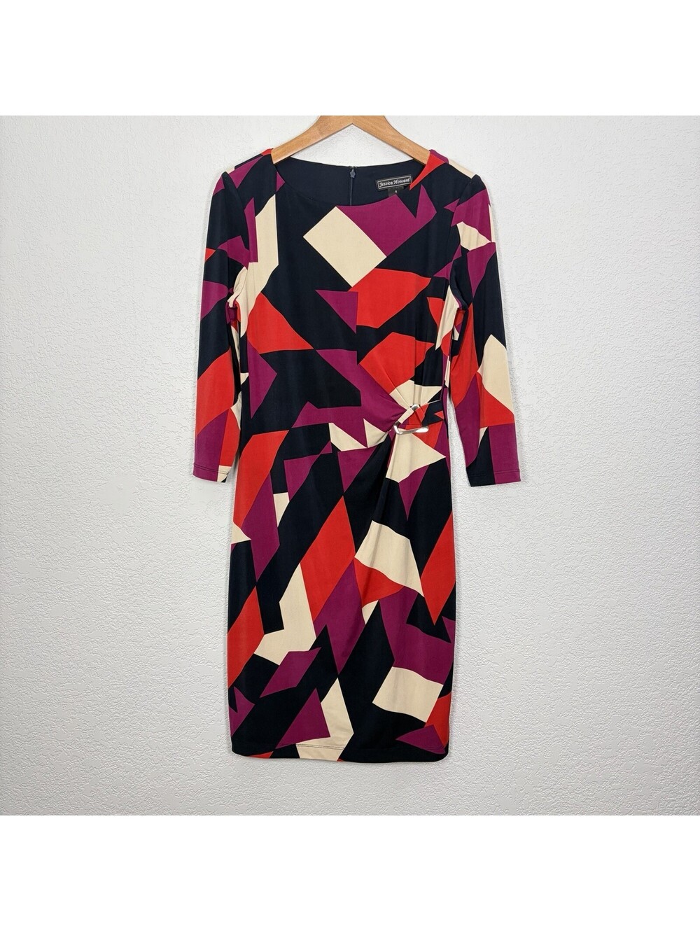 Jessica Howard Women’s 8 Geometric Sheath Dress Multicolor Business Casual Artsy